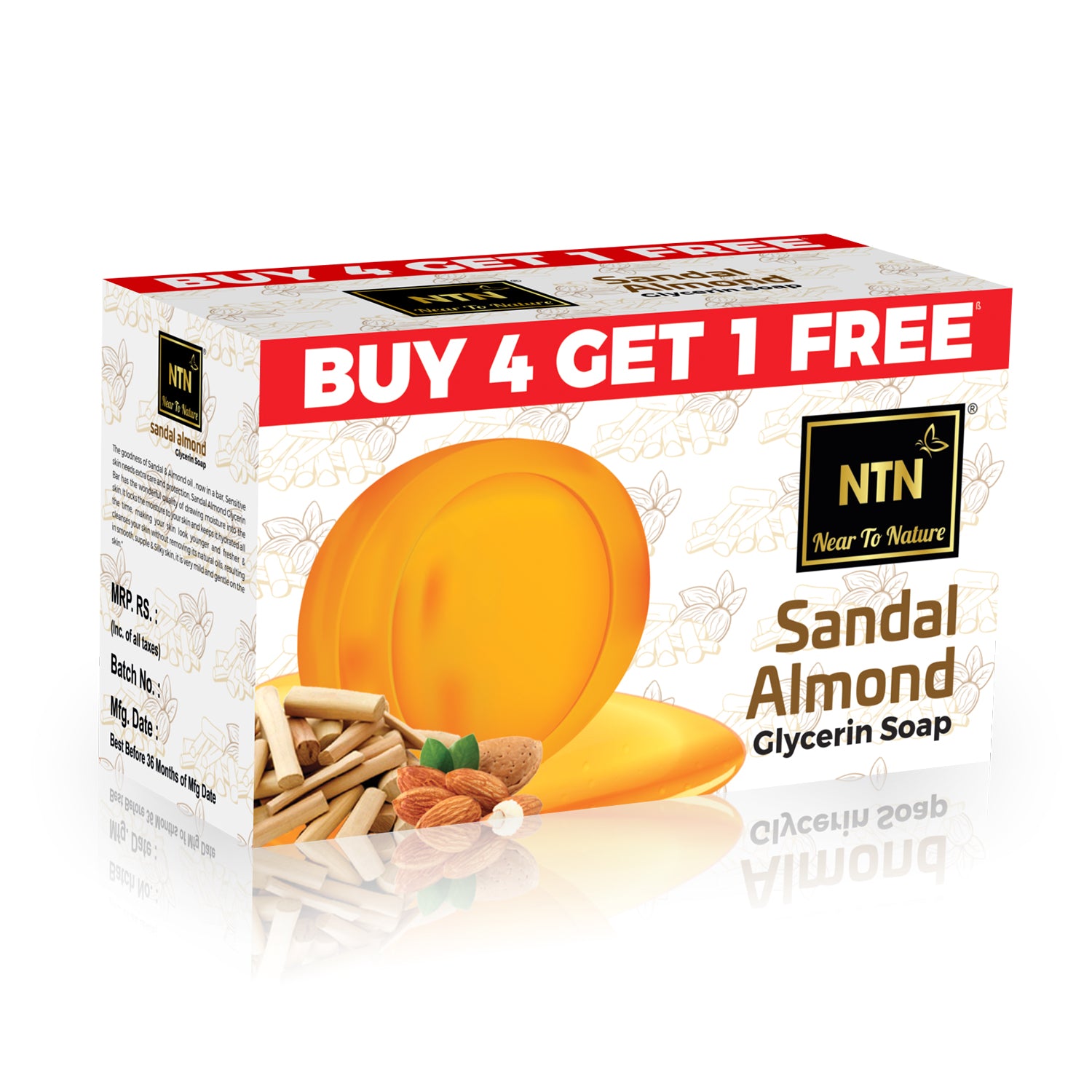 NTN Sandal Almond Glycerin Soap pack of 5 (100gm each)